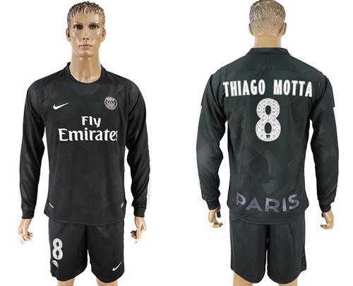 Paris Saint-Germain #8 Thiago Motta Sec Away Long Sleeves Soccer Club Jersey - Click Image to Close